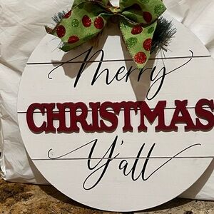 Festive Merry Christmas Wall Sign with Red and Green Accents
